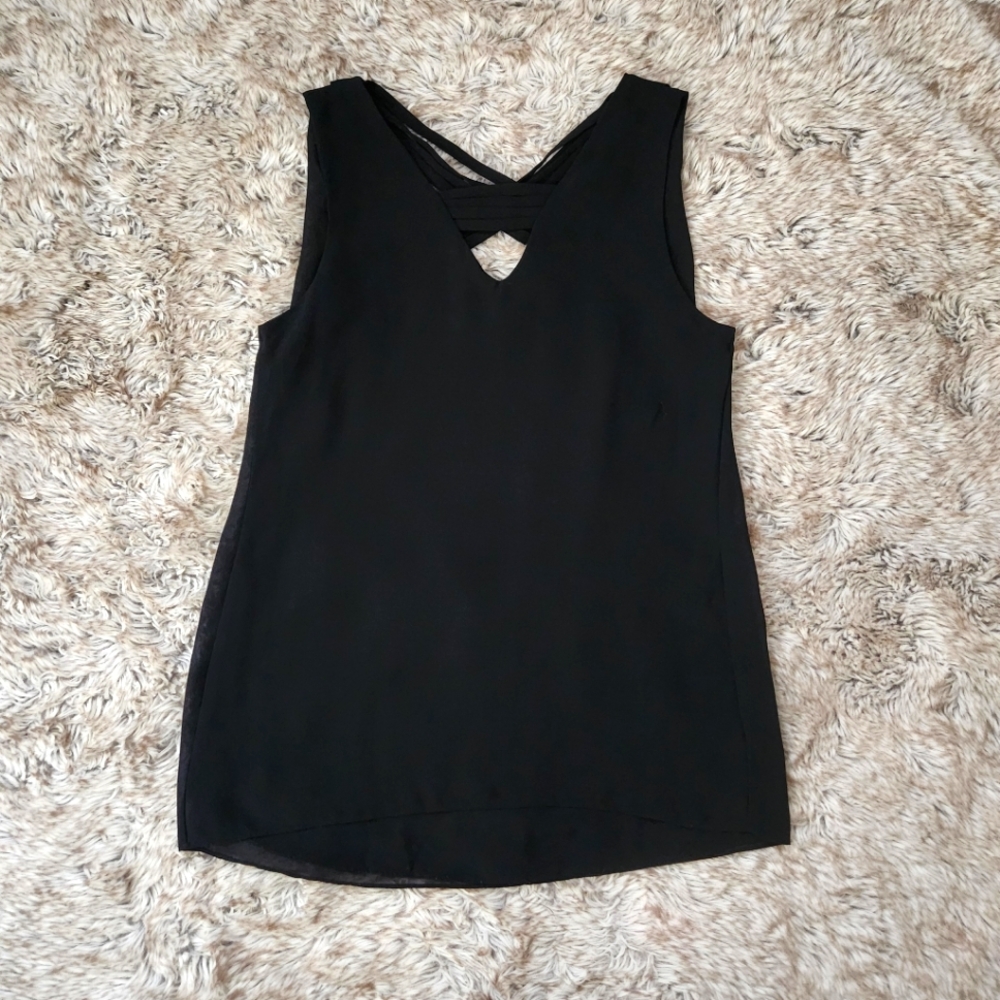 Naked Zebra Sleeveless Polyester Cross Black Blouse Black Women's Size Small